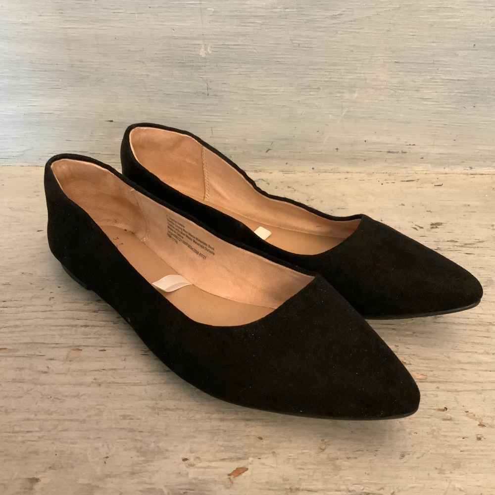 a new day Black Faux Suede Pointed Toe Ballet Flat Shoes Size 7 Good Condition